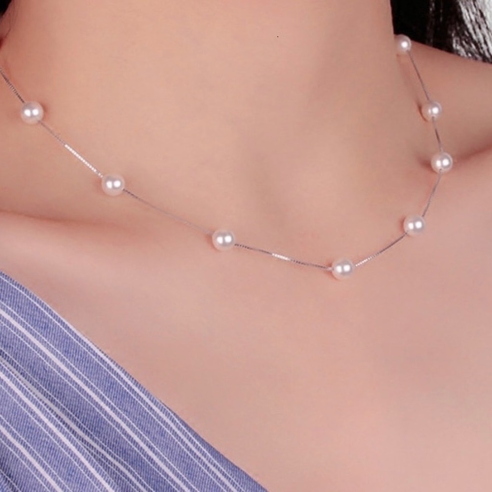 Sold out🔥New Shell Pearl station necklace 16” .925 - Picture 1 of 5